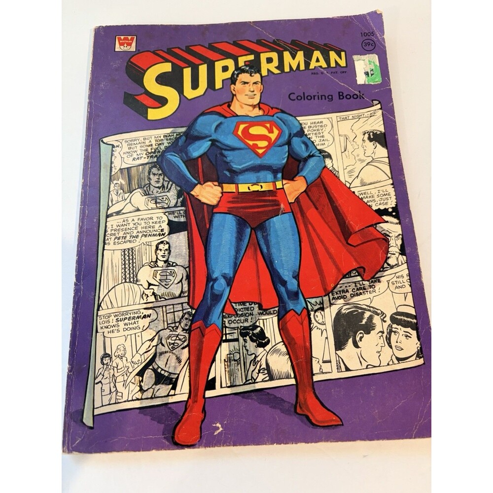 Vintage 1966 Superman Coloring Book Whitman # 1005 DC Comics Partially Colored